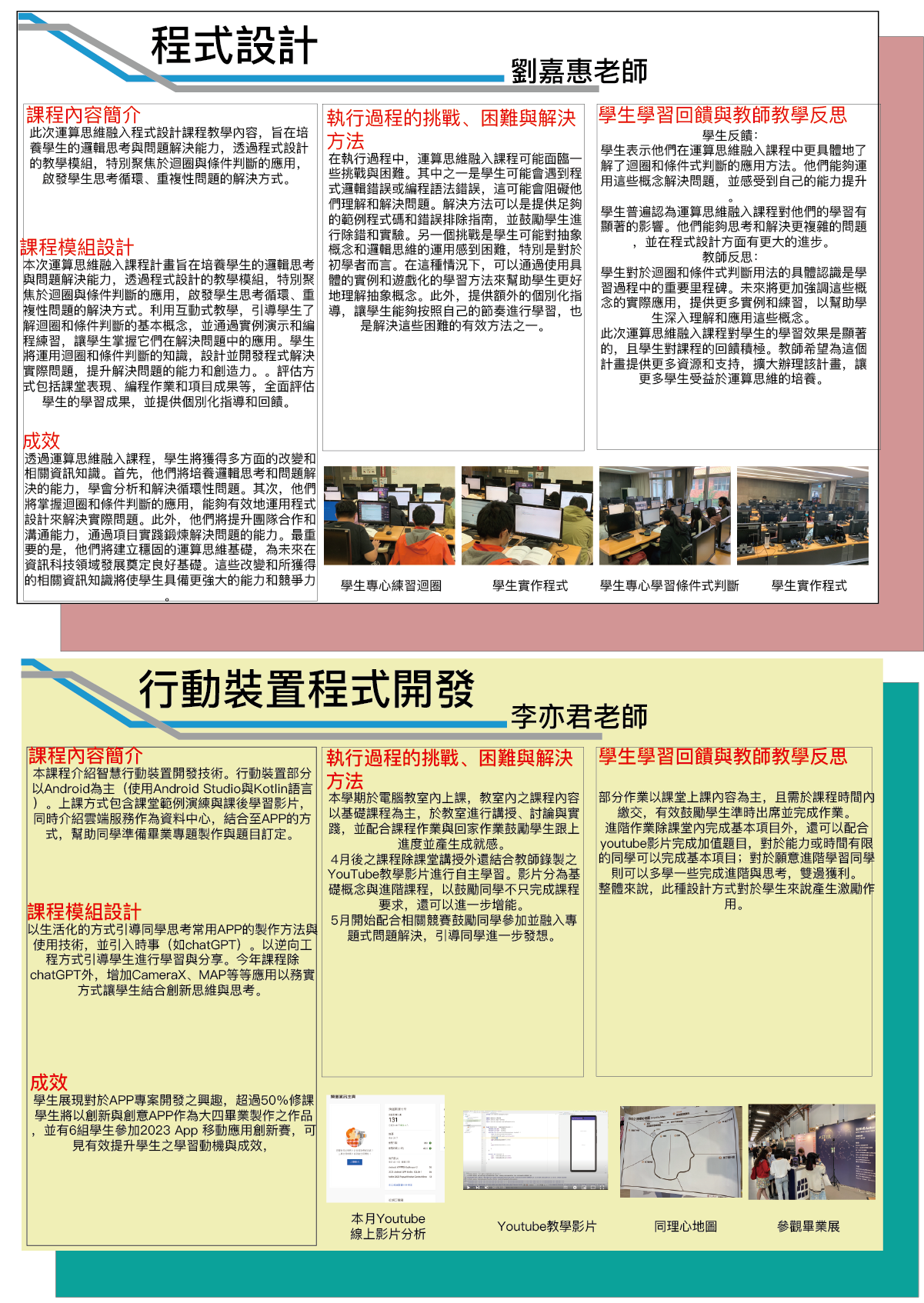劉嘉惠老師(程式設計)李亦君老師(行動裝置程式開發)